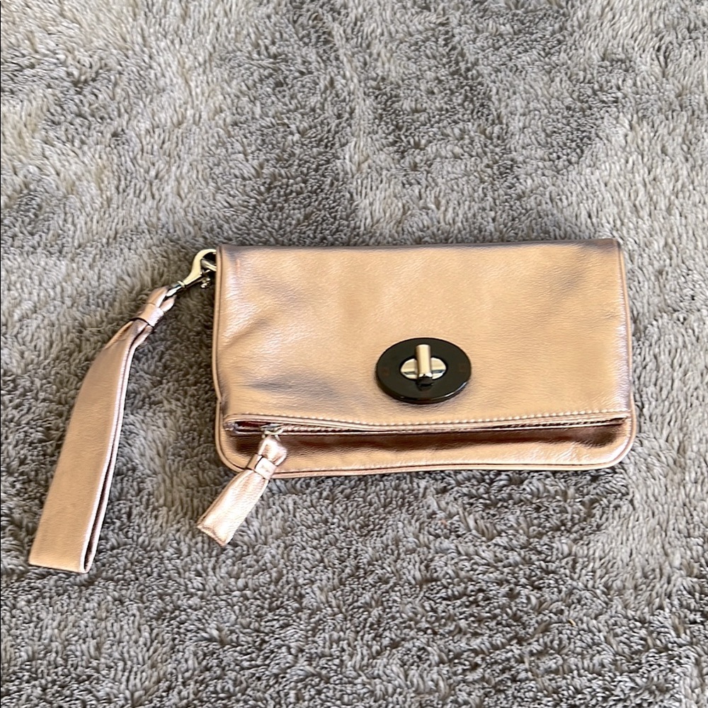 Coach Rose Metallic Leather Clutch